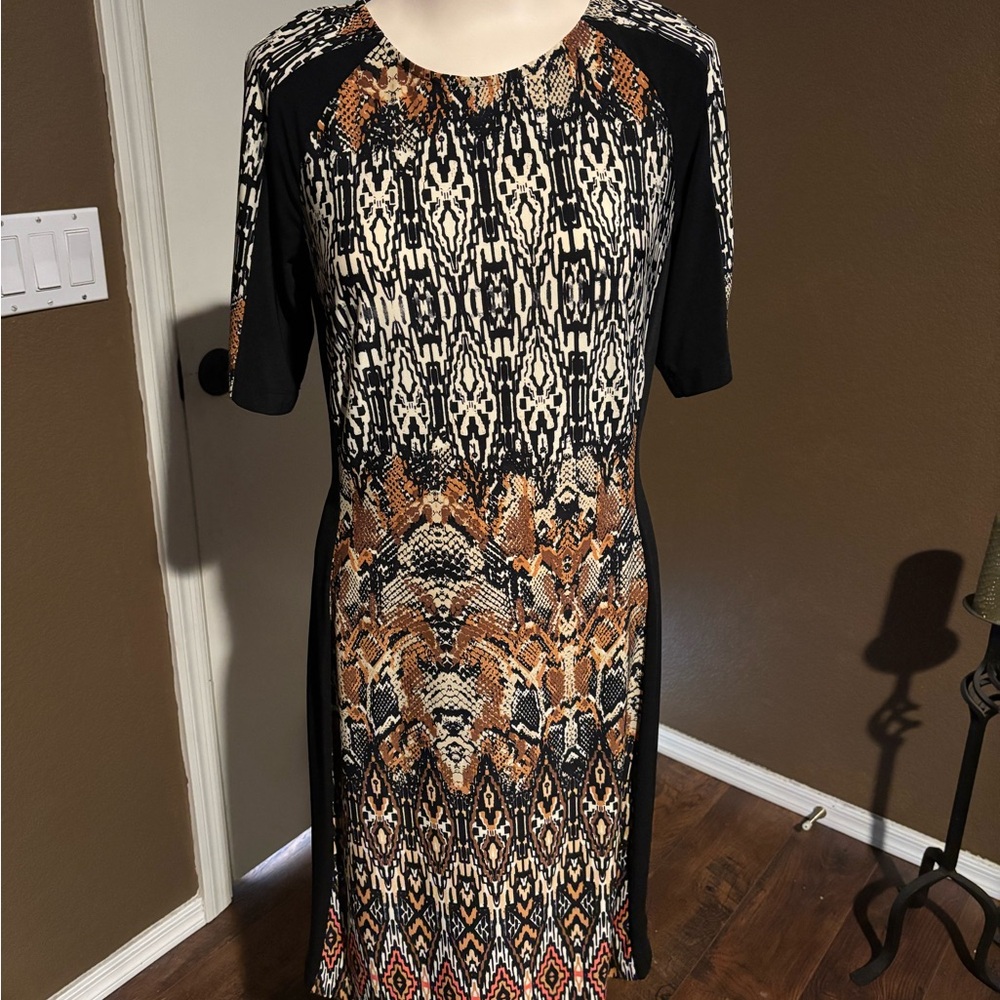 Gabby Skye Black and Orange Midi Dress